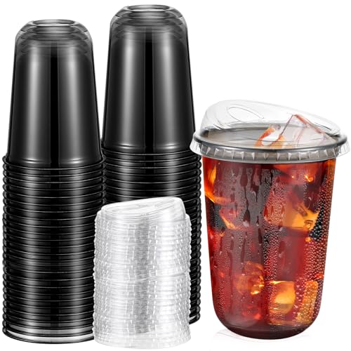 Ziliny 50 Sets Clear Plastic Coffee Cups with Sip Lids Disposable Plastic PET Crystal Cups for Iced Coffee Smoothie Cold Beverage Drink Shops and Party CateringClear Black16 oz
